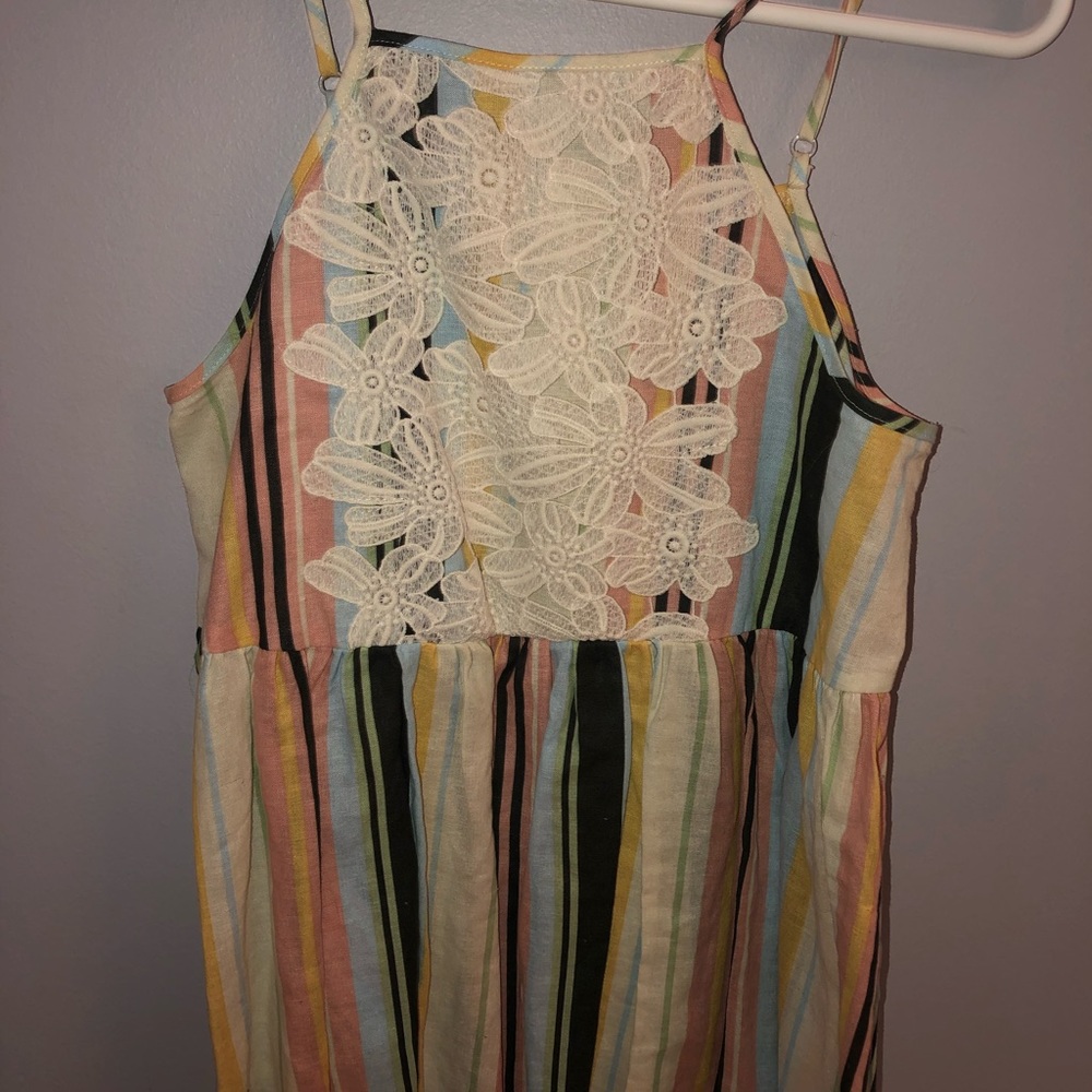 Striped high neck tank top.